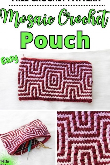 Free Mosaic Crochet Zippered Pouch Pattern