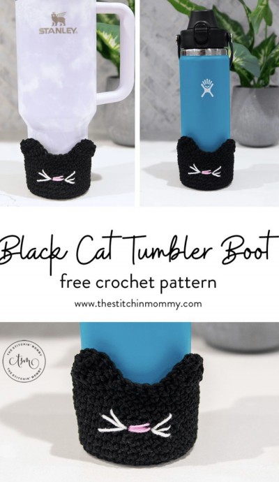 Crochet Black Cat Tumbler Boot (Free Pattern)