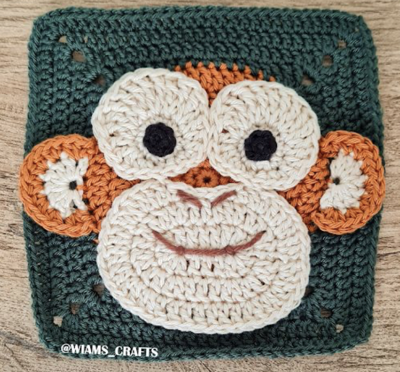 Crochet Monkey Face Granny Square (Free Pattern) – FREE CROCHET PATTERN ...