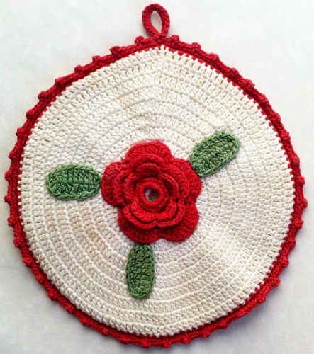 Crochet Round Rose Potholder