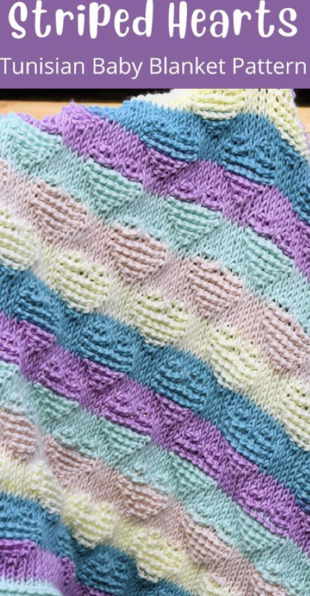 Crochet Tunisian Striped Hearts Baby Blanket – FREE CROCHET PATTERN ...