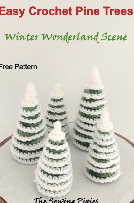 Crochet Pine Trees Winter Wonderland Scene (Free Pattern)