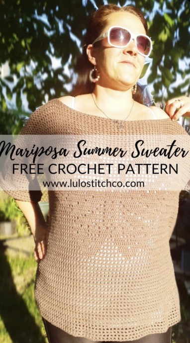 Boho Filet Crochet Sweater– Free Pattern