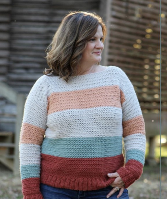 Crochet Autumn Hues Striped Sweater (Free Pattern)