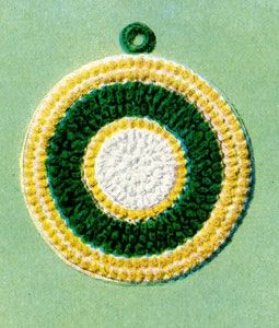 Crochet White, Yellow & Green Potholder