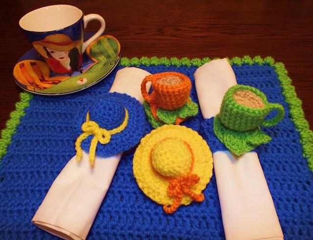 Crochet Sun Hat Napkin Rings & Tea Cups