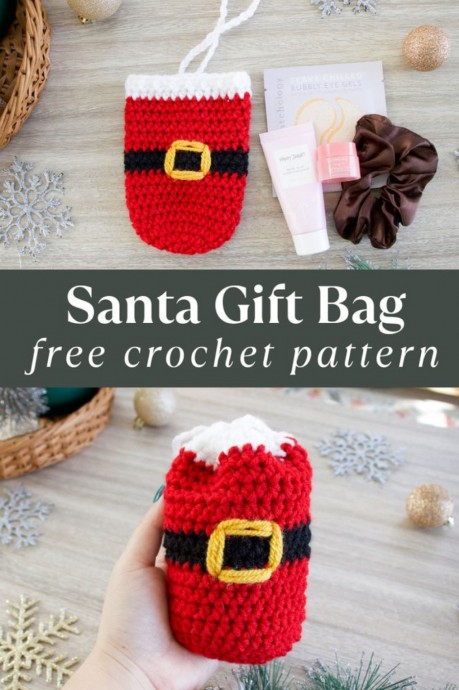 Crochet Santa Gift Bag (Free Pattern)