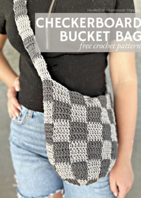 Checkerboard Bucket Bag Crochet Pattern (FREE)