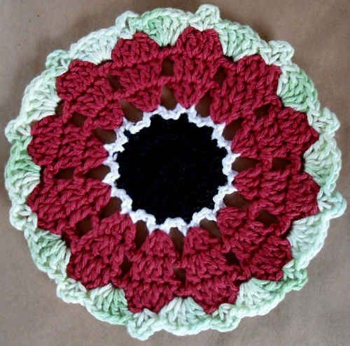 Crochet Red Anemone Dishcloth