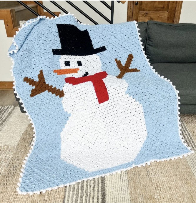 Free Crochet Pattern: Snowman C2C Afghan Blanket