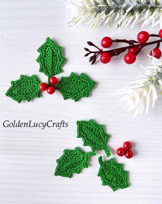 Crochet Holly Leaf Applique (Free Pattern)