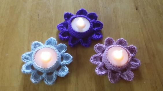 Crochet Spring Flower Tea Light Holder