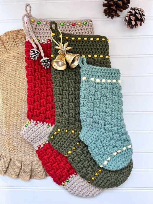 Crochet the Perfect Beaded Basketweave Christmas Stocking