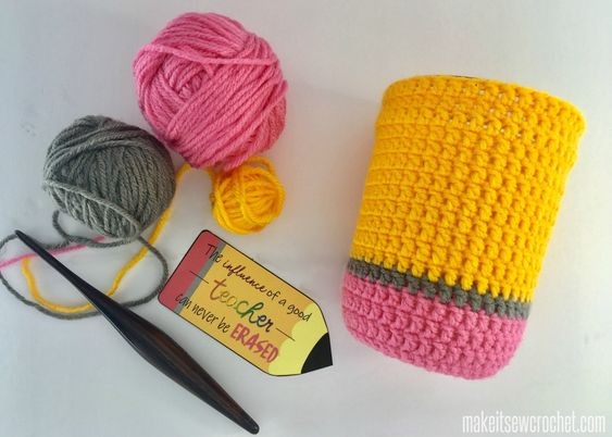 Crochet Pencil Mason Jar Cover Teacher Gift