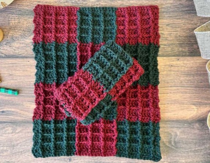 Crochet Plaid Waffle Stitch Dishcloth (Free Pattern)