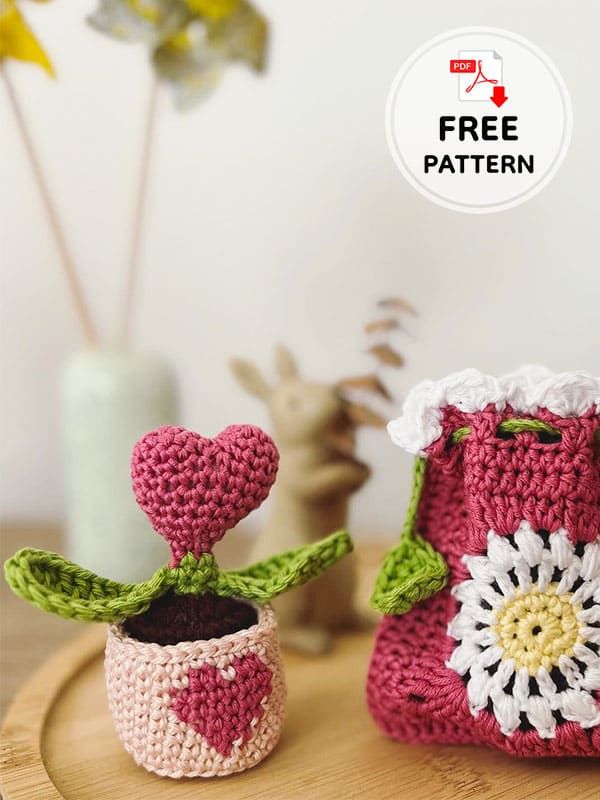 Crochet Heart Flower and Pot