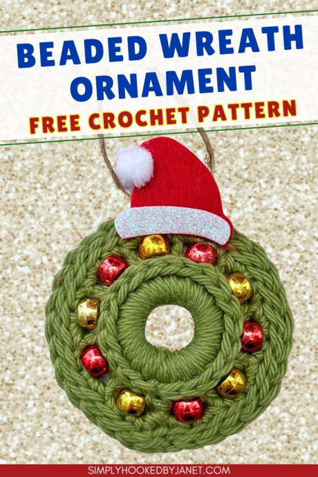 Crochet Beaded Christmas Wreath Ornament