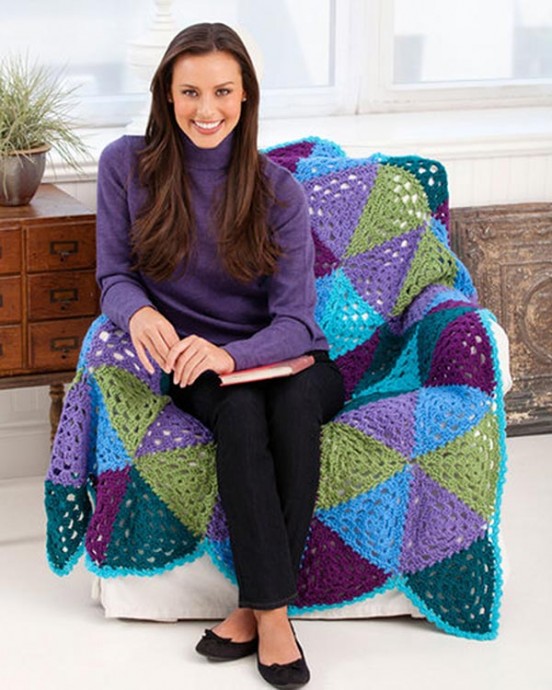 Crochet Vibrant Granny Triangles Throw