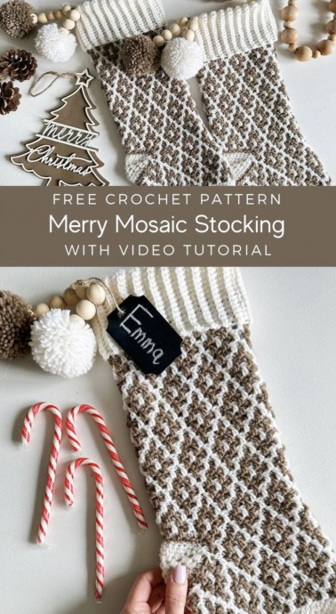 Mosaic Christmas Crochet Stocking