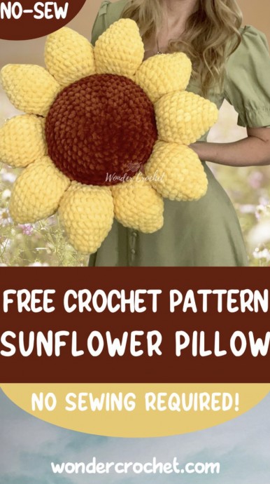 No-Sew Sunflower Pillow Free Crochet Pattern