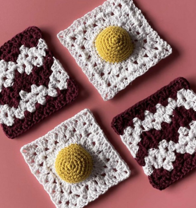 Free Crochet Pattern: Bacon And Eggs Granny Square