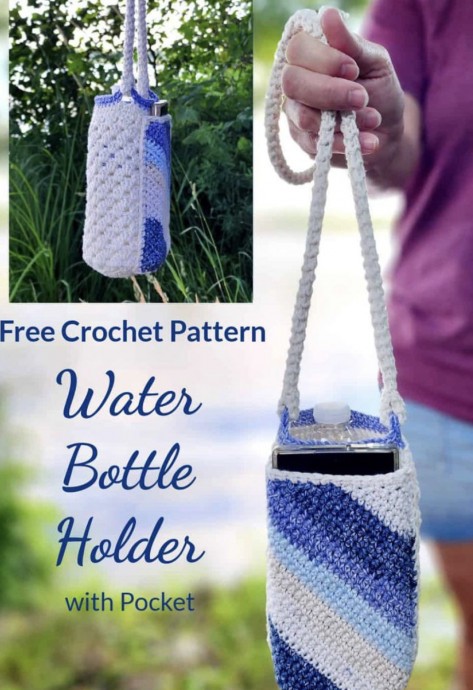 Crochet Water Bottle Holder With Phone Pocket And Adjustable Strap (Free Pattern)