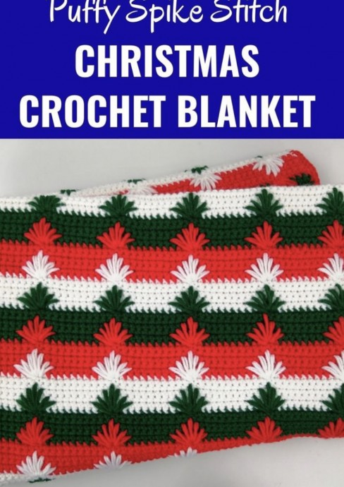 Crochet Puffy Spike Stitch Christmas Blanket for Toddlers (Free Pattern)