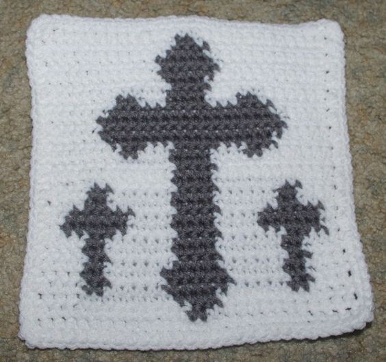 Crochet Row Count Three Crosses Afghan Square