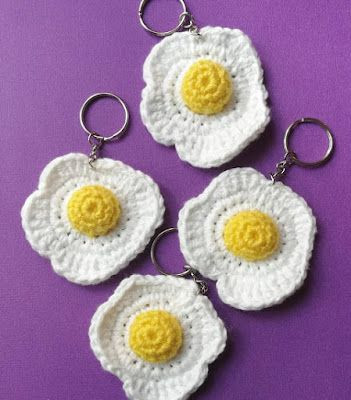 Crochet Fried Egg Keychain