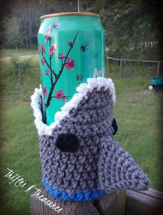 Crochet Shark Beverage Cozy