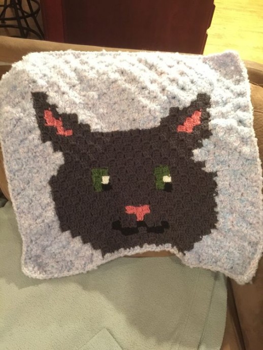 Crochet C2C Kitty Face Blanket