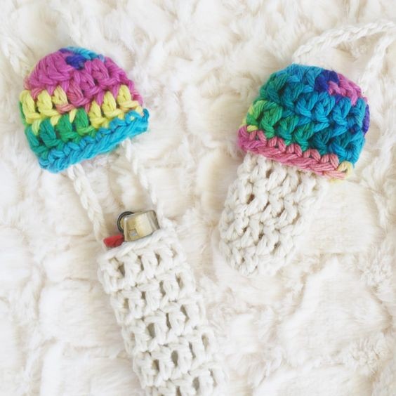 Crochet Mushroom Lighter Holder